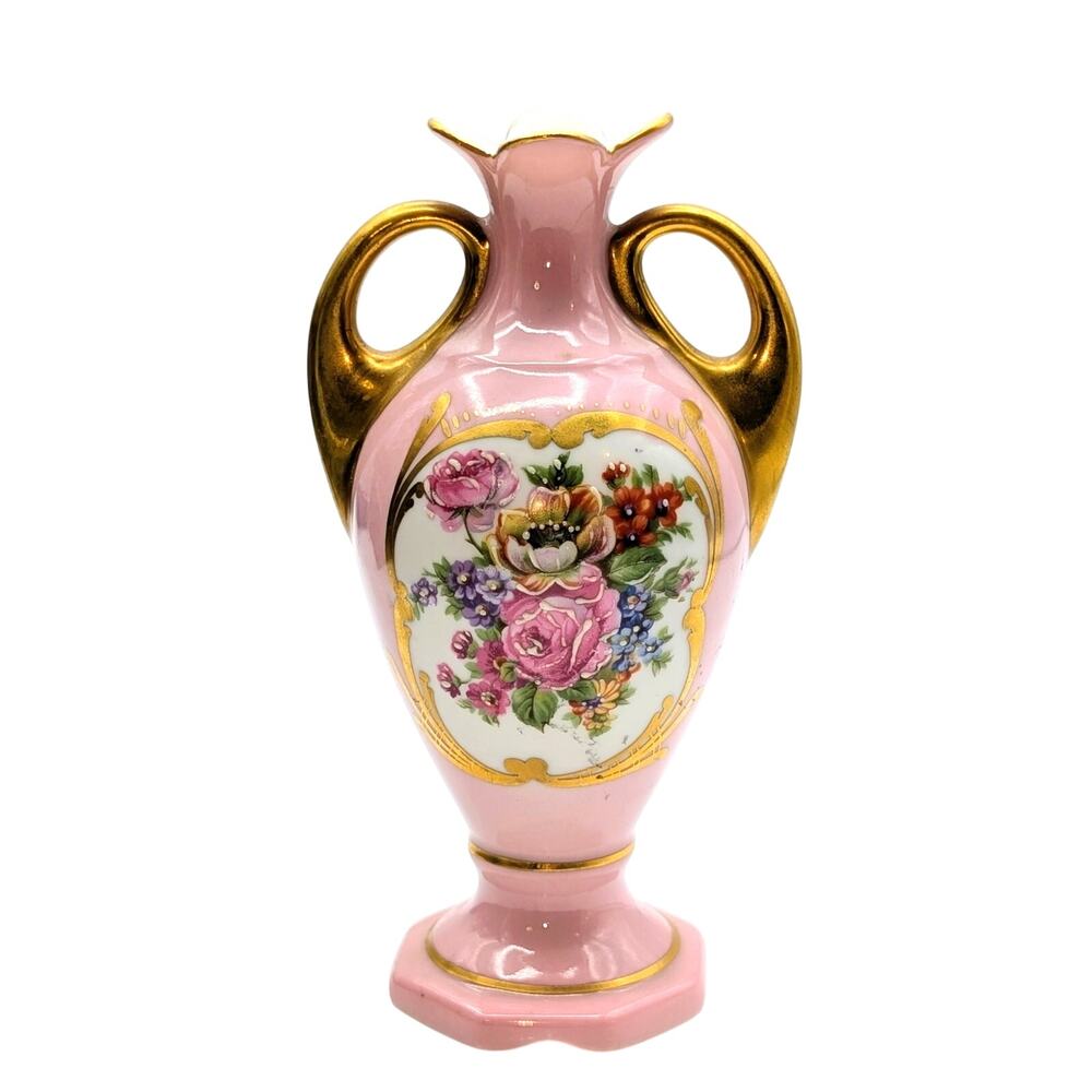 VTG/Antique Pink Gold Floral Pate de Limoges Couleuvre France Bud Vase